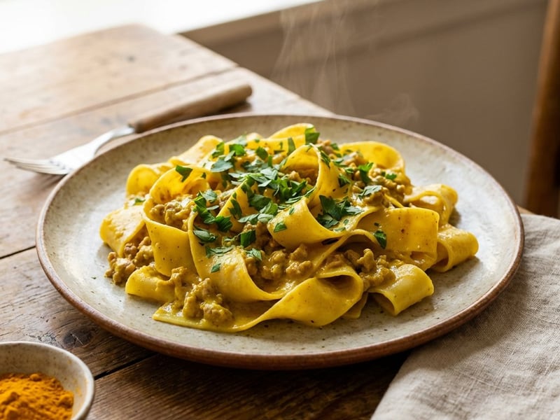 Pappardelle cu carne tocată și turmeric
