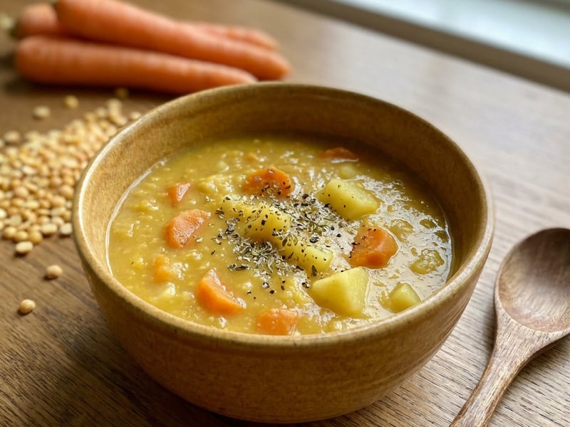 Supă de mazăre galbenă cu legume rădăcinoase