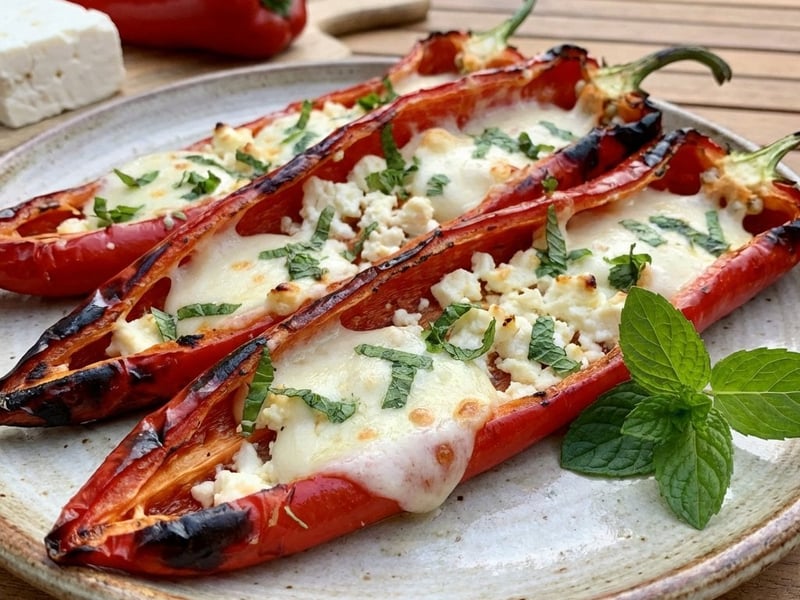 Ardei kapia umpluți la grătar cu mozzarella și feta