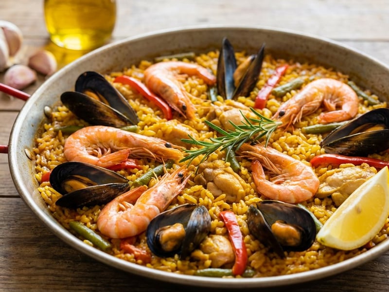 Paella spaniolă cu fructe de mare