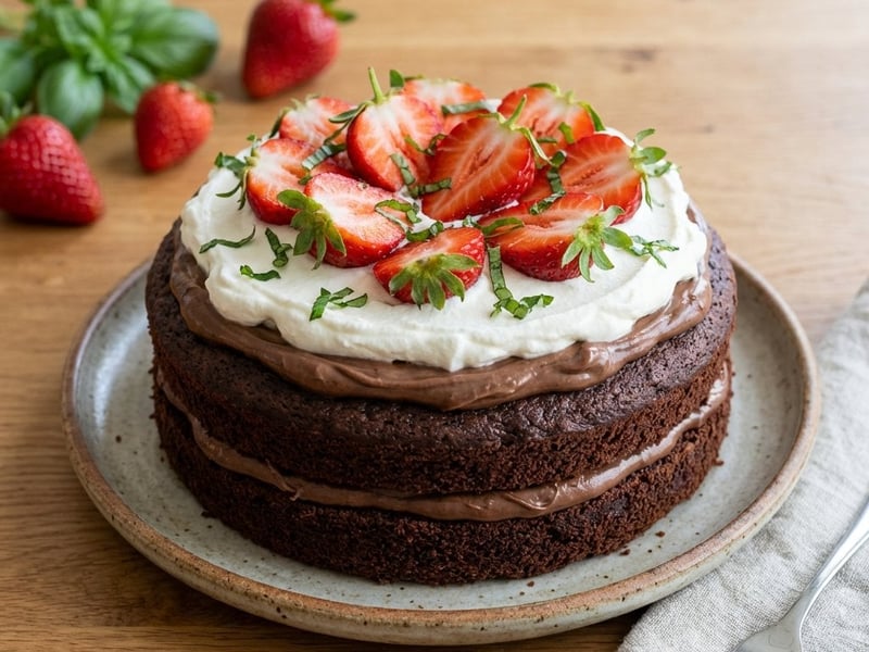 Tort de ciocolată cu Nutella și căpșuni