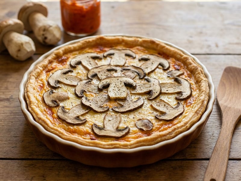 Quiche with Porcini Mushrooms and Ajvar