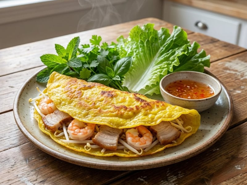 Banh xeo – crispy Vietnamese pancake with shrimp and pork