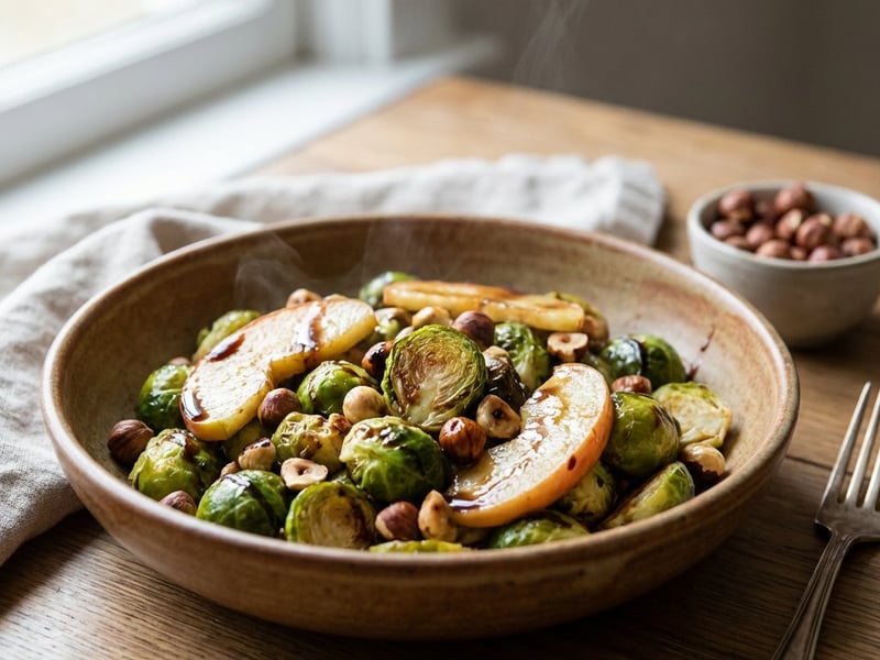 Salată caldă de varză de Bruxelles cu alune de pădure