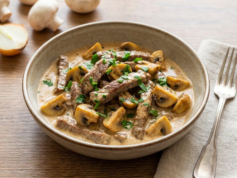 Vită Stroganoff cu ciuperci și smântână