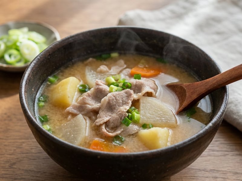 Miso Soup with Pork Neck and Vegetables