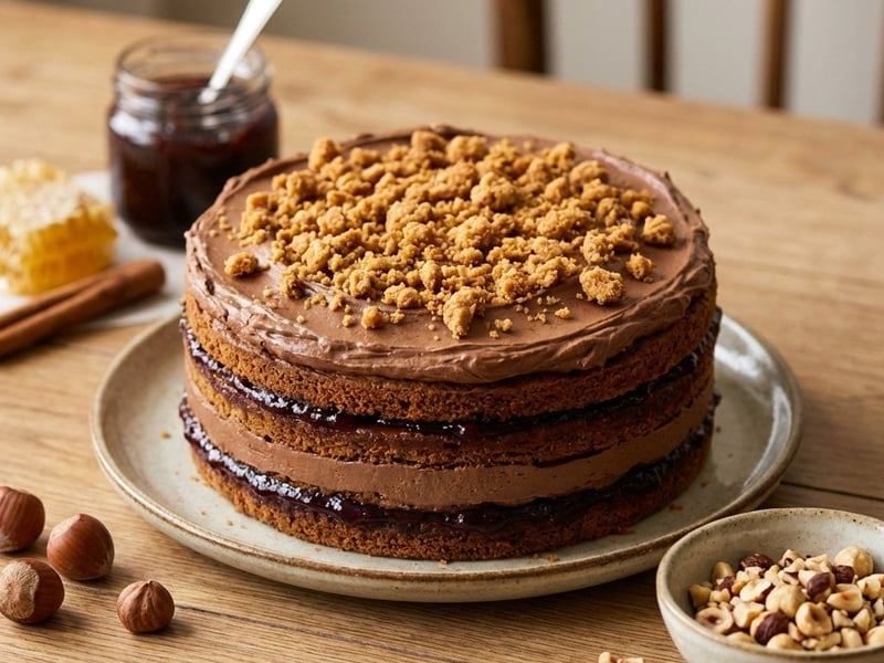 Chocolate Cake with Honey and Plum Jam