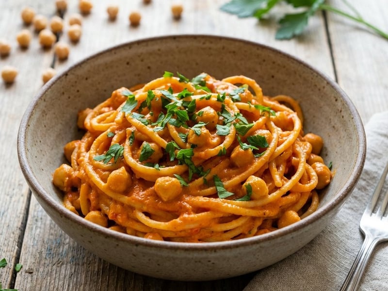 Vegan Chickpea Pasta with Roasted Pepper Sauce