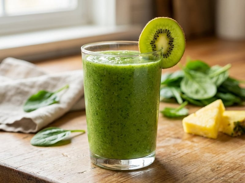 Smoothie verde cu mango, ananas și kiwi