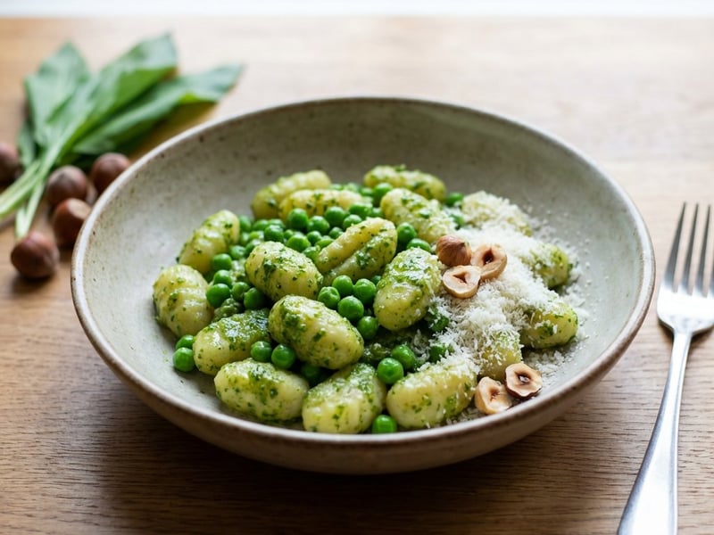 Gnocchi cu pesto de leurdă și mazăre verde