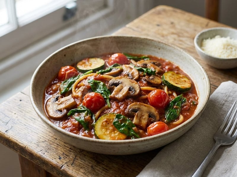 Pasta with Mushrooms and Tomatoes (One-Pot)