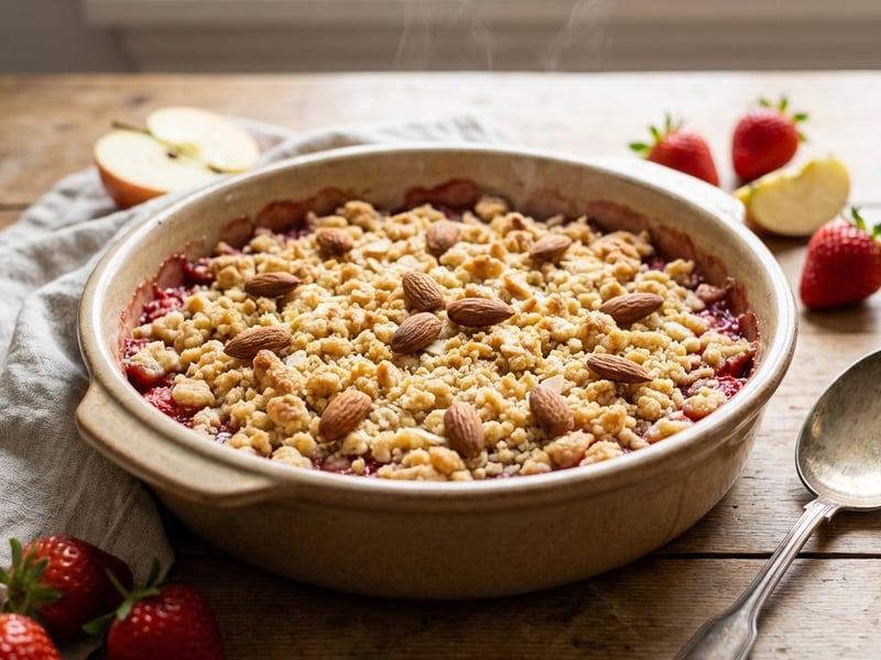 Crumble de căpșuni și mere cu migdale