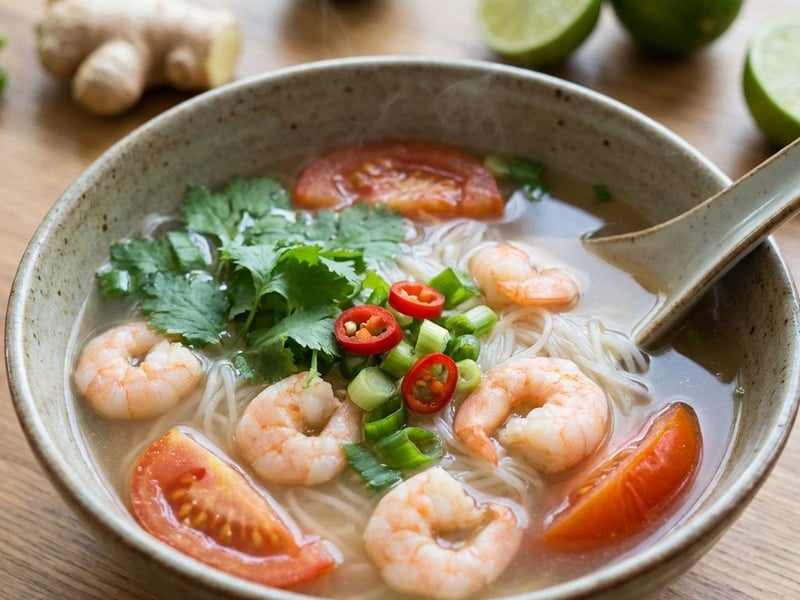 Bún tôm – supă vietnameză de creveți cu tăiței