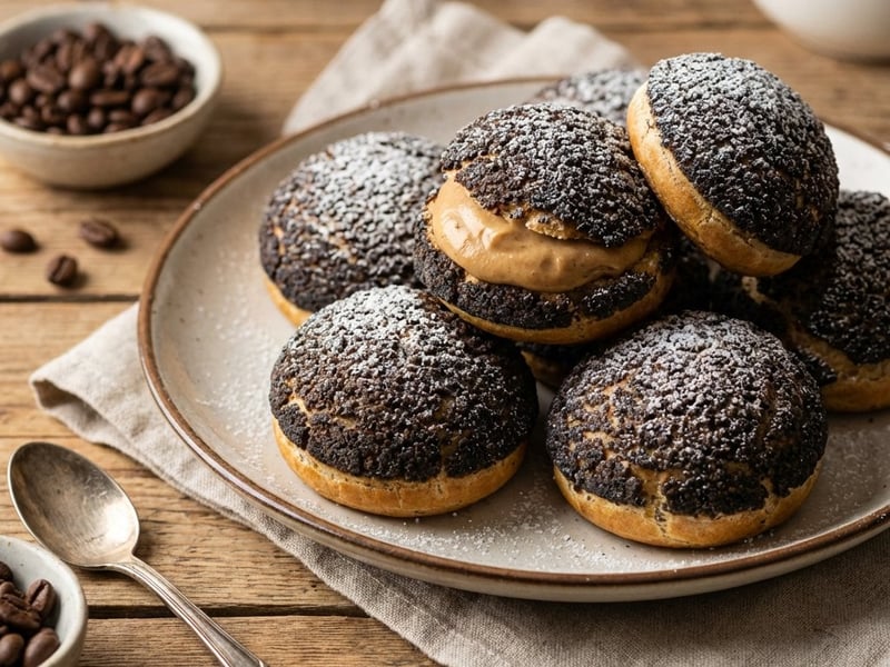 Choux Puffs with Coffee and Crispy Poppy Seed Layer (Craquelin)
