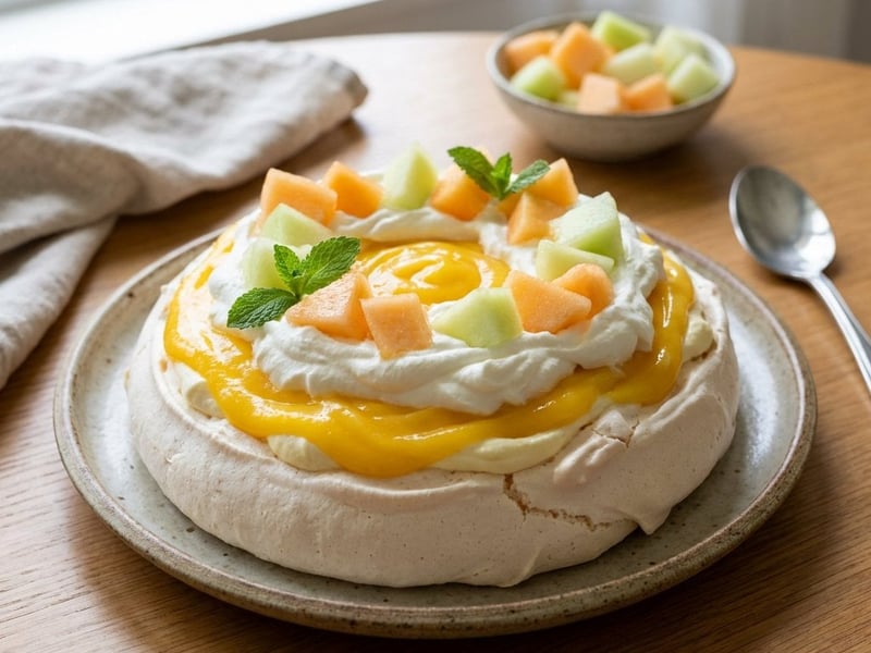 Pavlova with mango cream and whipped cream