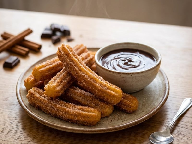 Churros with Cinnamon and Chocolate Sauce