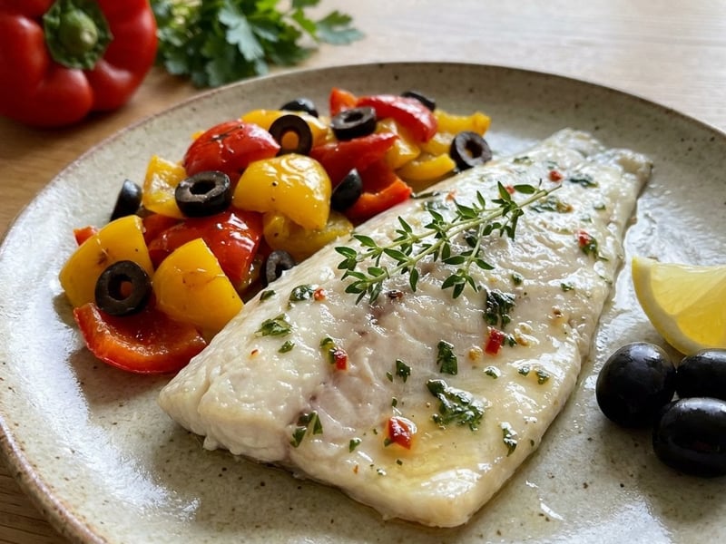 Sea Bass Confit with Roasted Pepper Salad