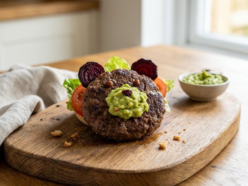 Beef Burger with Guacamole and Roasted Beetroot