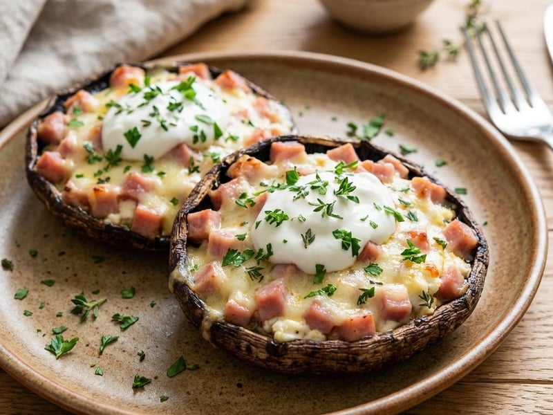 Grilled Portobello Mushrooms Stuffed with Ham and Cheese
