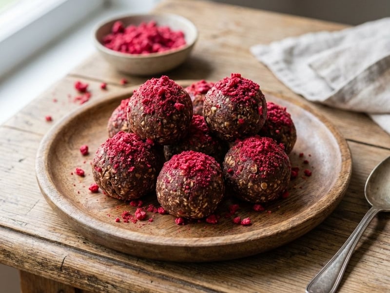 Oat Flake Candies with Cocoa and Freeze-Dried Raspberries
