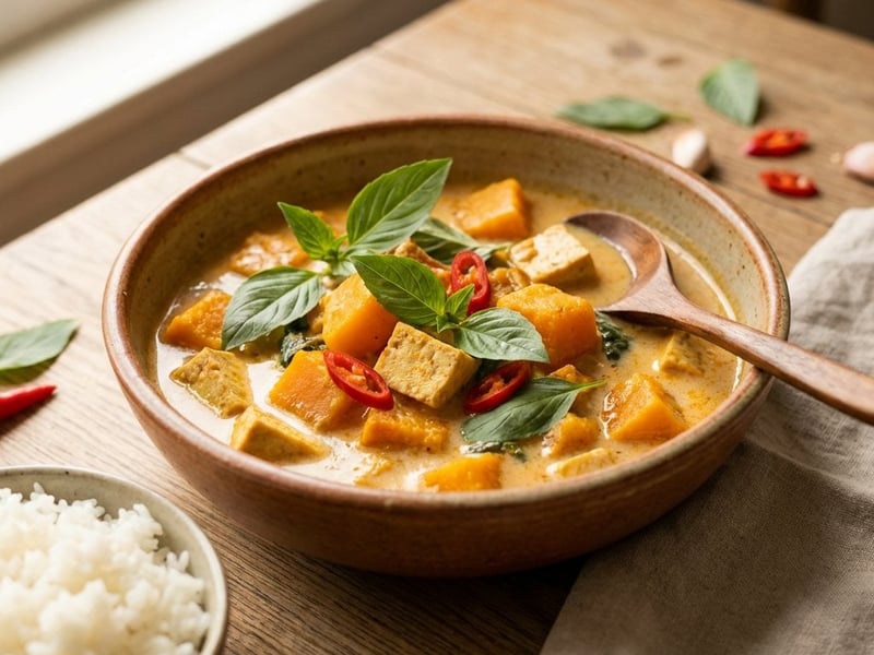 Vegetarian Pumpkin Curry with Tofu and Coconut Milk