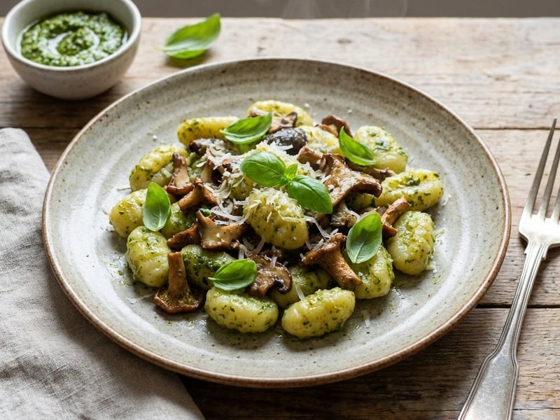 Gnocchi cu ciuperci și pesto de casă