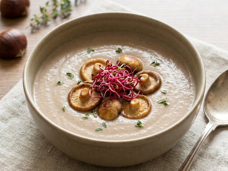 Supă cremă de castane cu ciuperci shiitake