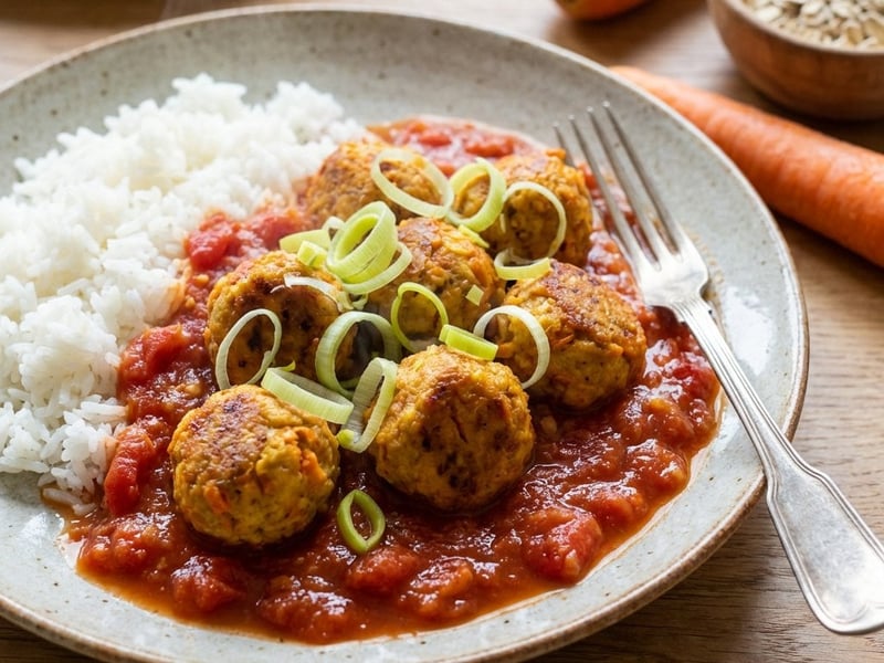 Chifteluțe de tofu afumat în sos de roșii
