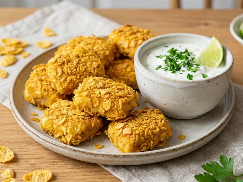 Nuggets de pui crocante la cuptor cu sos de iaurt