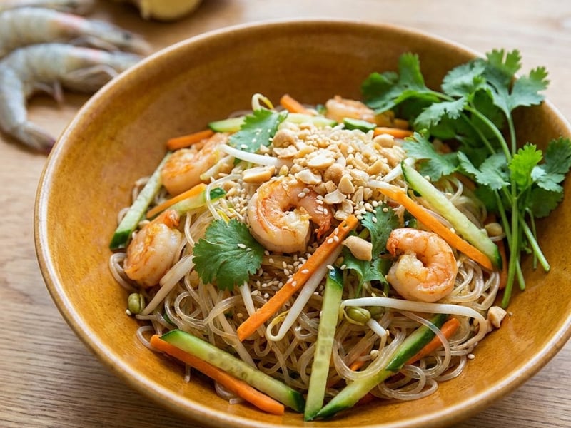 Nộm miến tôm - Salată vietnameză cu tăiței de orez și creveți
