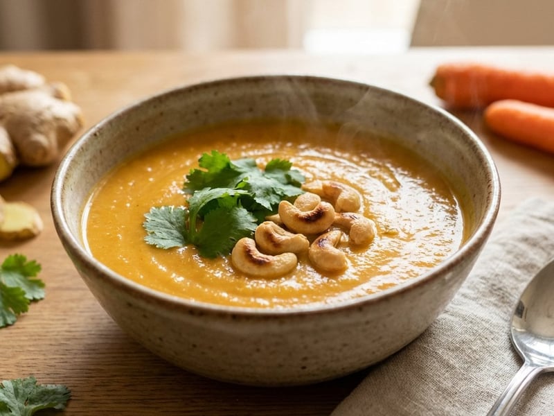 Pumpkin cream soup with carrot and ginger