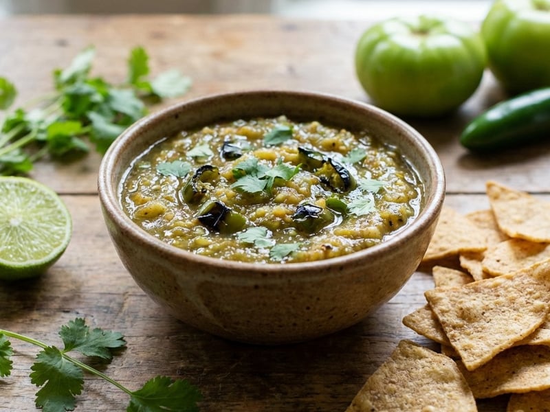 Green Tomato Salsa with Homemade Tortilla Chips