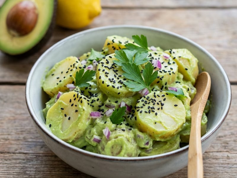 Salată de cartofi cu avocado și susan negru