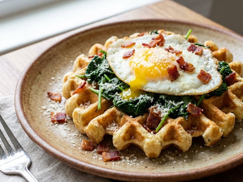 Garlic and Sautéed Spinach Waffles