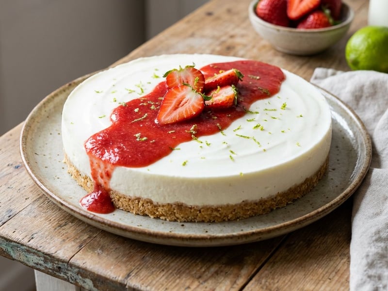 Cheesecake cu iaurt și sos de căpșuni