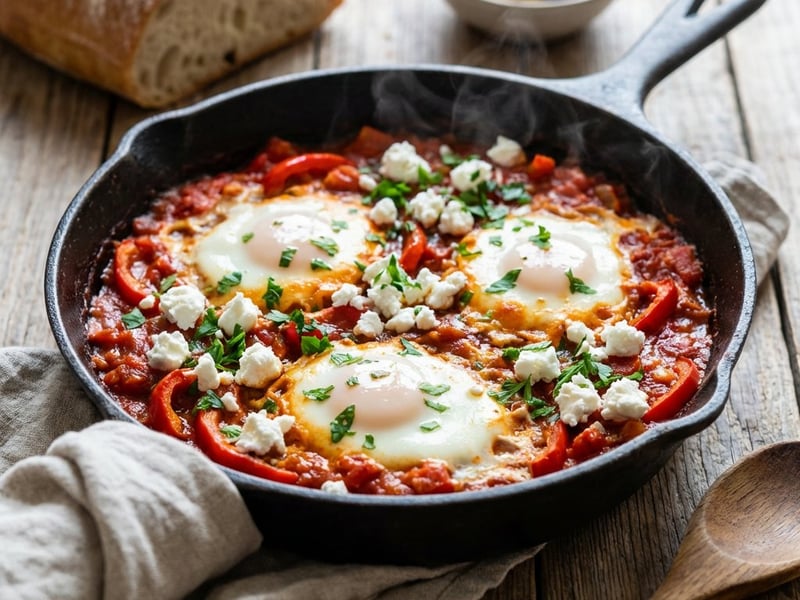 Shakshuka cu brânză de capră