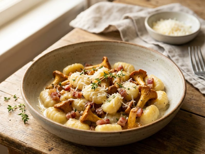 Gnocchi de casă cu gălbiori și pecorino