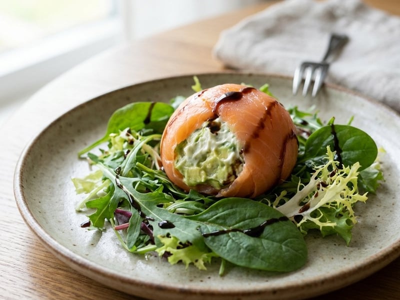 Salad with Smoked Salmon Ball and Avocado