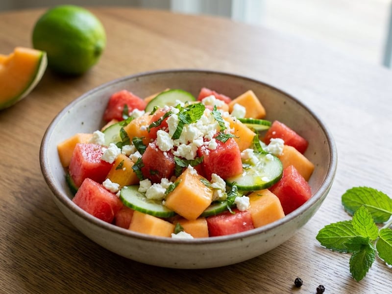Watermelon salad with feta cheese and mint