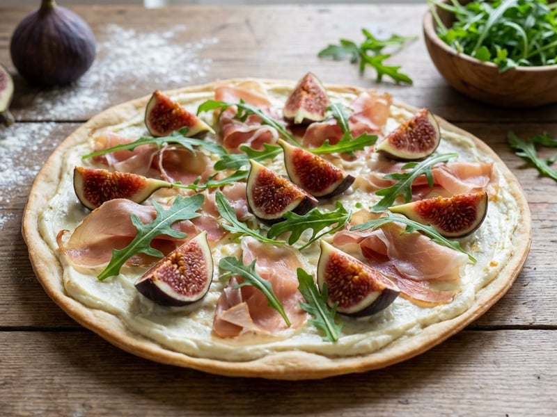 Flammkuchen cu smochine proaspete și prosciutto