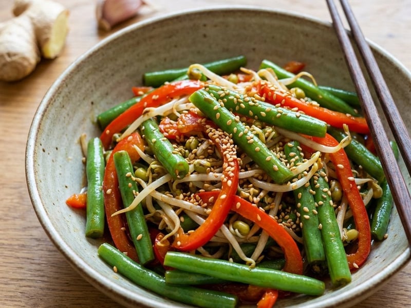 Legume crocante sotate cu susan și sos teriyaki
