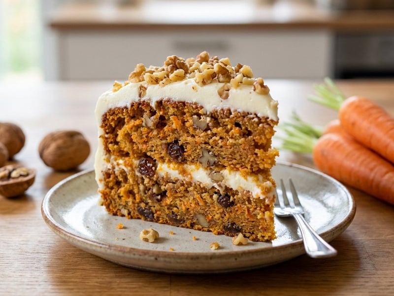 Carrot cake with cream cheese and walnuts