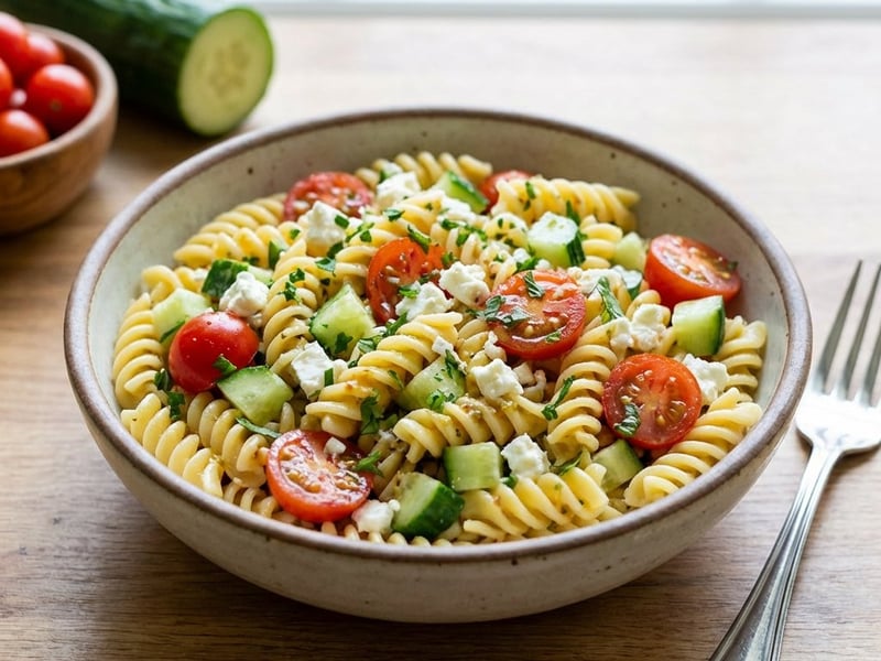 Salată de paste cu feta și legume
