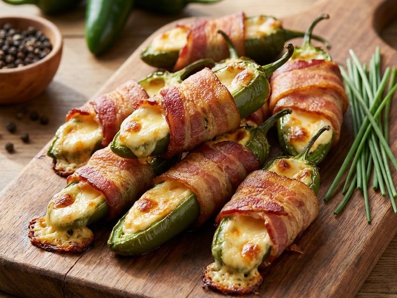 Jalapenos la cuptor cu slănină și brânză