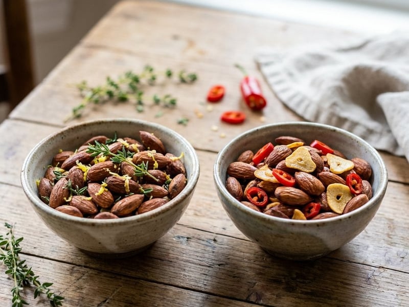 Roasted Almonds in 2 Ways: with Thyme and Chili