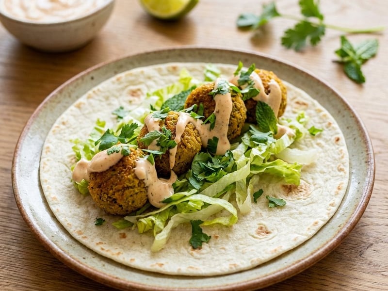Falafel in tortilla with chili and lime mayonnaise