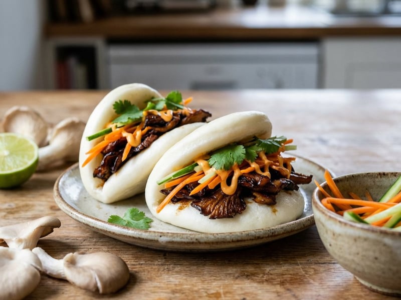 Bao Buns cu ciuperci pleurotus crocante
