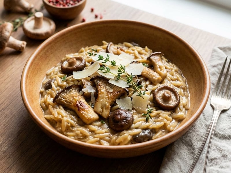 Creamy Orzo with Oyster and Shiitake Mushrooms