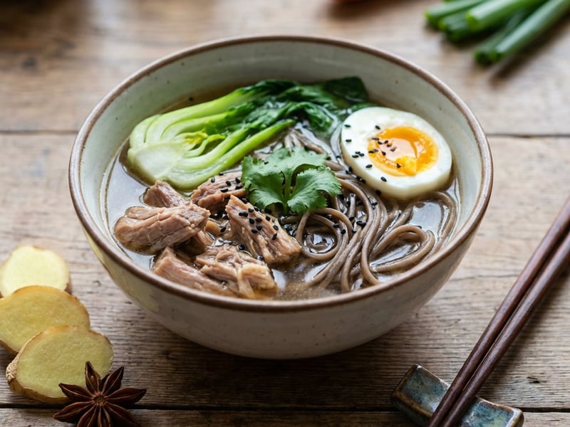 Ramen cu porc și tăieței soba