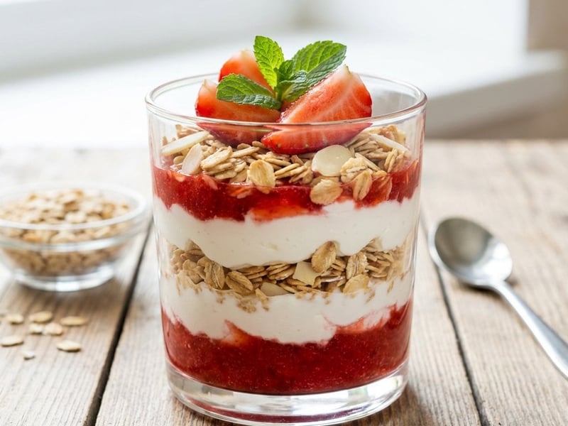 Parfait de fructe cu căpșuni și brânză de vaci